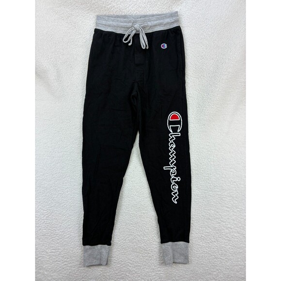 Champion Men's Joggers Black Gray Cuffed Sweatpants Logo S/P‎ Lounge Athletic - Picture 1 of 8